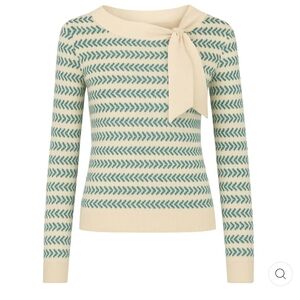 Cream and Green Patterned Women's Sweater